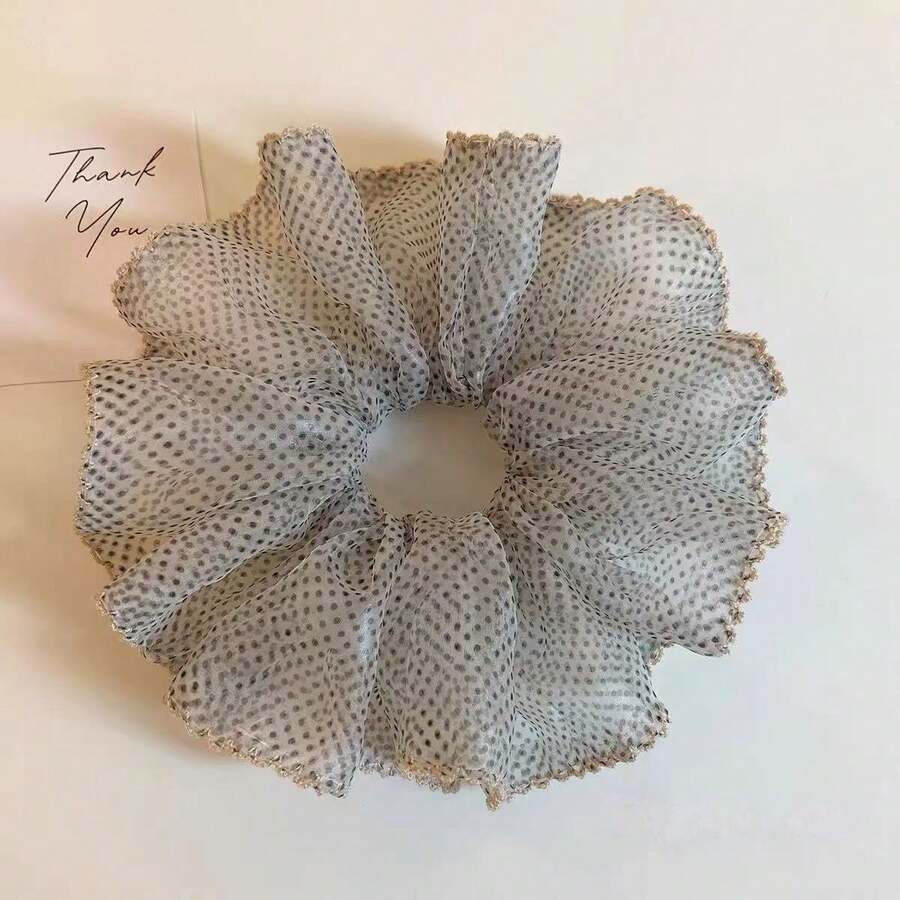 1 pieza Coletero de malla transparente con estampado de lunares y leopardo, lazo elástico de organza con volantes, sujetador de coleta elegante para mujeres, estilo coqueto y campestre para uso diario, oficina y verano - Multicolor - Ver 1