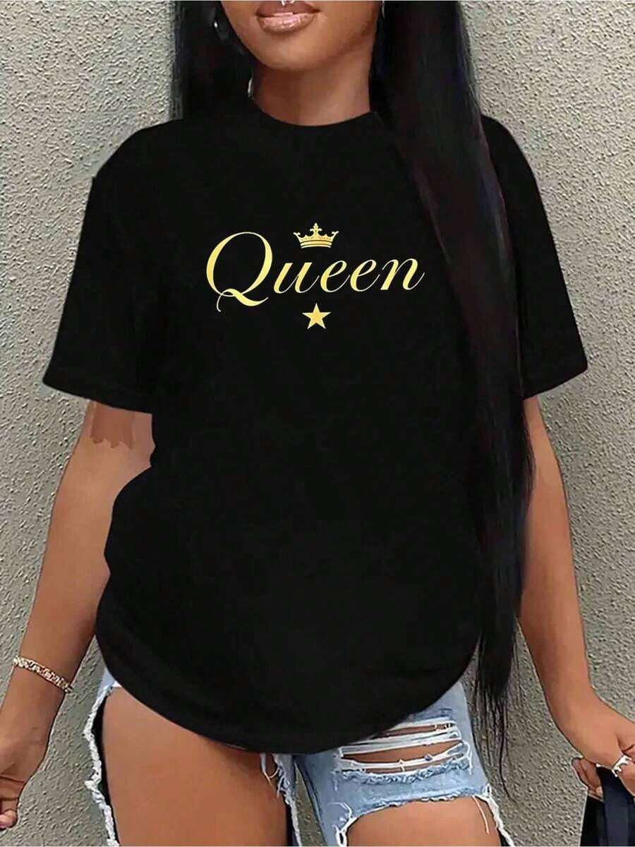 Camiseta Negra Diseño Y2K Estilo Reina con Estrella Ideal para Mujeres Fashionistas Única en su Clase Perfecta para Cualquier Ocasión Confortable y a la Moda Destaca tu Estilo Único y Auténtico Un Must-Have en tu Guardarropa - Negro - Ver 1