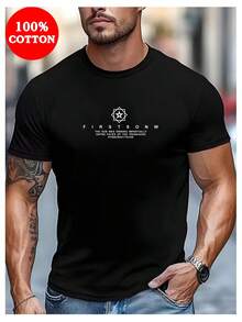 Camiseta de verano para hombre, ropa urbana, camiseta de manga corta 100% pura para hombre, estampado de letras, cuello redondo informal, top deportivo transpirable, ajuste cómodo y regular, ropa urbana de moda, regalo ideal para actividades al aire libre, uso en todas las estaciones. - Negro - Ver 7
