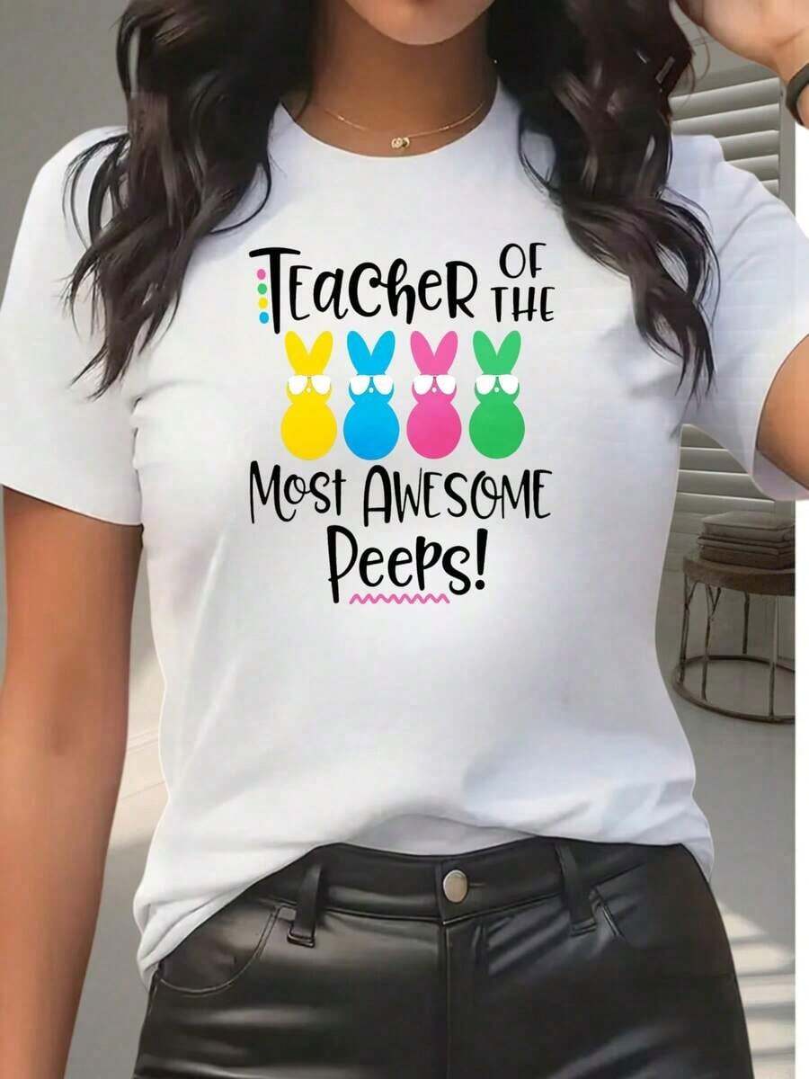 Camiseta de Profesora de la Pascua Más Genial para Mujer, Divertida Idea de Regalo de Pascua para Maestras, Camiseta con Diseño de Conejito de Pascua, Ropa Casual de Primavera para Vacaciones 220mgblusa casual mujer - Blanco - Ver 1