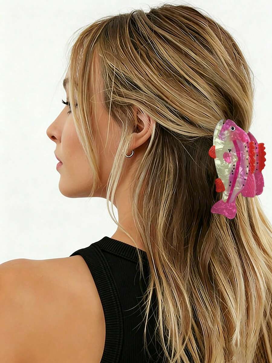 1Pc Bohemian Style Ocean Fish-Shaped Hair Clip, Vacation Style Colorful Acrylic Hair Claw, Beach Seaside Sweet Decorative Hair Accessory - Multicolor - View 1