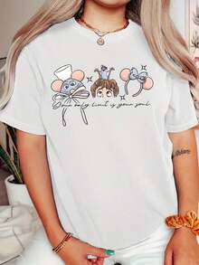 Camiseta de Mujer Inspirada en Ratatouille - Camiseta con Gráfico de Sombrero de Chef Remy y Linguini, Camiseta Suave y Elástica para el Día a Día para Fans, Mercancía para Fans, Diseño Divertido, Ajuste Cómodo, Ropa de Personajes, Para Uso Casual - Negro - Ver 6