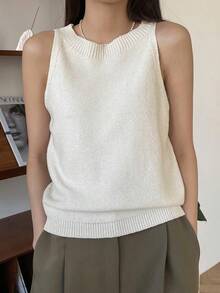 Camiseta de punto de cuello redondo, chaleco de ropa de otoño - Blanco - Ver 5
