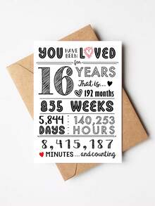 1pc "You Have Been Loved" Year Count Birthday & Anniversary Card With Envelope - Adorable Milestone Card For 10th 13th 15th 16th 18th 21st 25th 30th 40th 50th 70th 80th, Perfect Gift For Loved Ones, Blank Inside - A - View 10