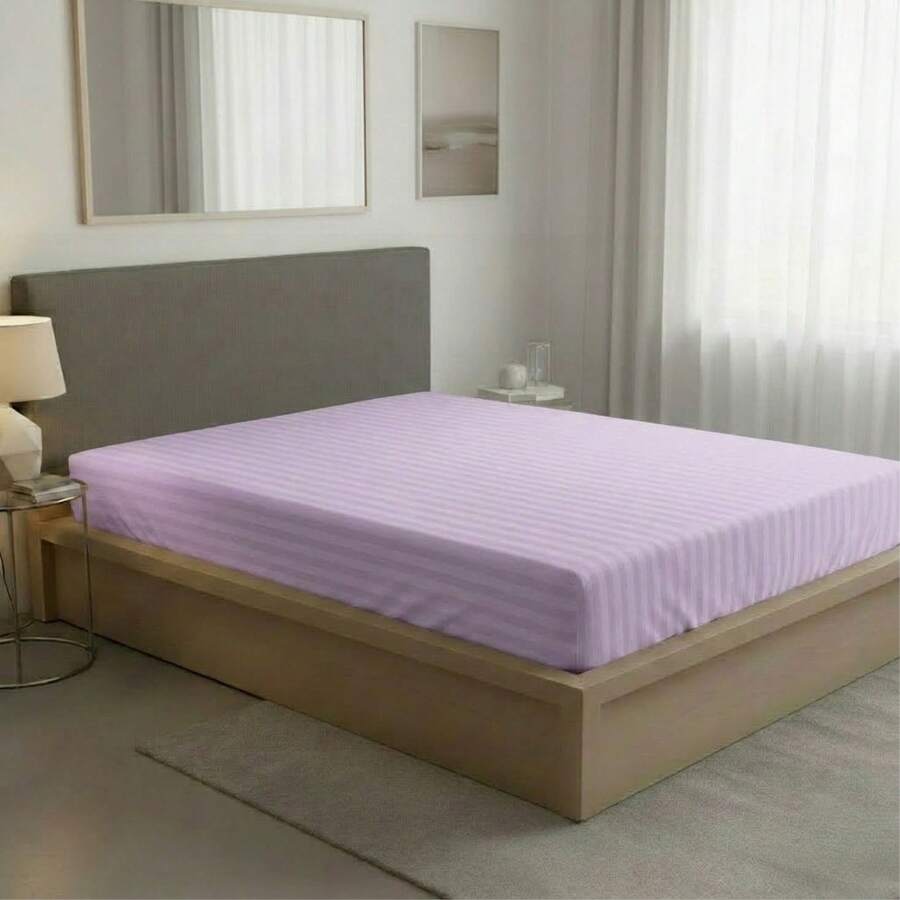 Fitted Sheet With Elastic All Around The Bottom, Cotton-Like Feel, Soft And Cool, Ideal For Spring, Available In Twin, Full, Queen, And King Sizes, Variety Of Colors, Perfect For Modern Bedrooms, Breathable And Comfortable For All Seasons - 紫丁香色 - 查看 1