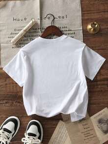 1 Pack Of Girls' Casual Printed Round Neck Short Sleeve T-Shirts, Summer Clothes For Young Students - أبيض - مشاهدة 2