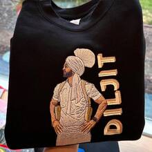 Camiseta Bordada Diljit Dosanjh Aura Tour, Leyenda de laúsica Punjabi,udadera, Regalo para Fans,Embalaje individual - Negro - Ver 1