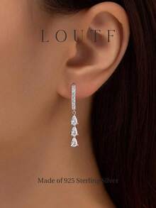 Newsoul 1 Pair Elegant S925 Sterling Silver Teardrop Earrings, Women's Jewelry, Anniversary Gift, Exquisite Accessories, Holiday Gift - Silver - View 1