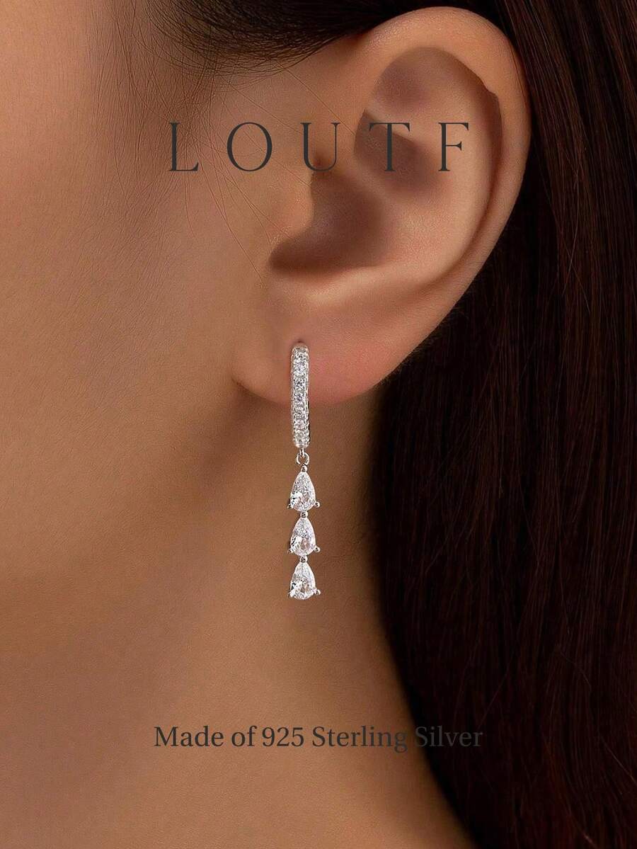 Newsoul 1 Pair Elegant S925 Sterling Silver Teardrop Earrings, Women's Jewelry, Anniversary Gift, Exquisite Accessories, Holiday Gift - Silver - View 1