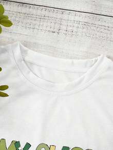 Camiseta de la Suerte con Trébol del Día de San Patricio, Fuente a Cuadros, Adecuada para la Temporada Escolar, Camisetas Gráficas para Mujer, 100% Algodón - Blanco - Ver 5