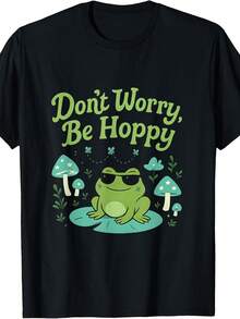 Camiseta unisex, Don't Worry Be Hoppy Cottagecore Frog & Mushrooms T-Shirt|IgualEstiloparaHombresYMujeres,Verano,De manga corta,Impreso,Puro,TripulaciónCuello,RegularAjustePara todas las estacionesVintageEstilo,LigeroEstiramientoTela, ropademujer,blusasparamujer,topsdemujer,playerasdemujer, GráficoimpresoAmigable con la piel, estilo de los 90Retro, Ropa Urbana, De ModacasualCamisetas, GráficasimpresoAmigable con la piel, estilo de los 90Retro, Ropa Urbana, De Modacasualcamisetas - Negro - Ver 1