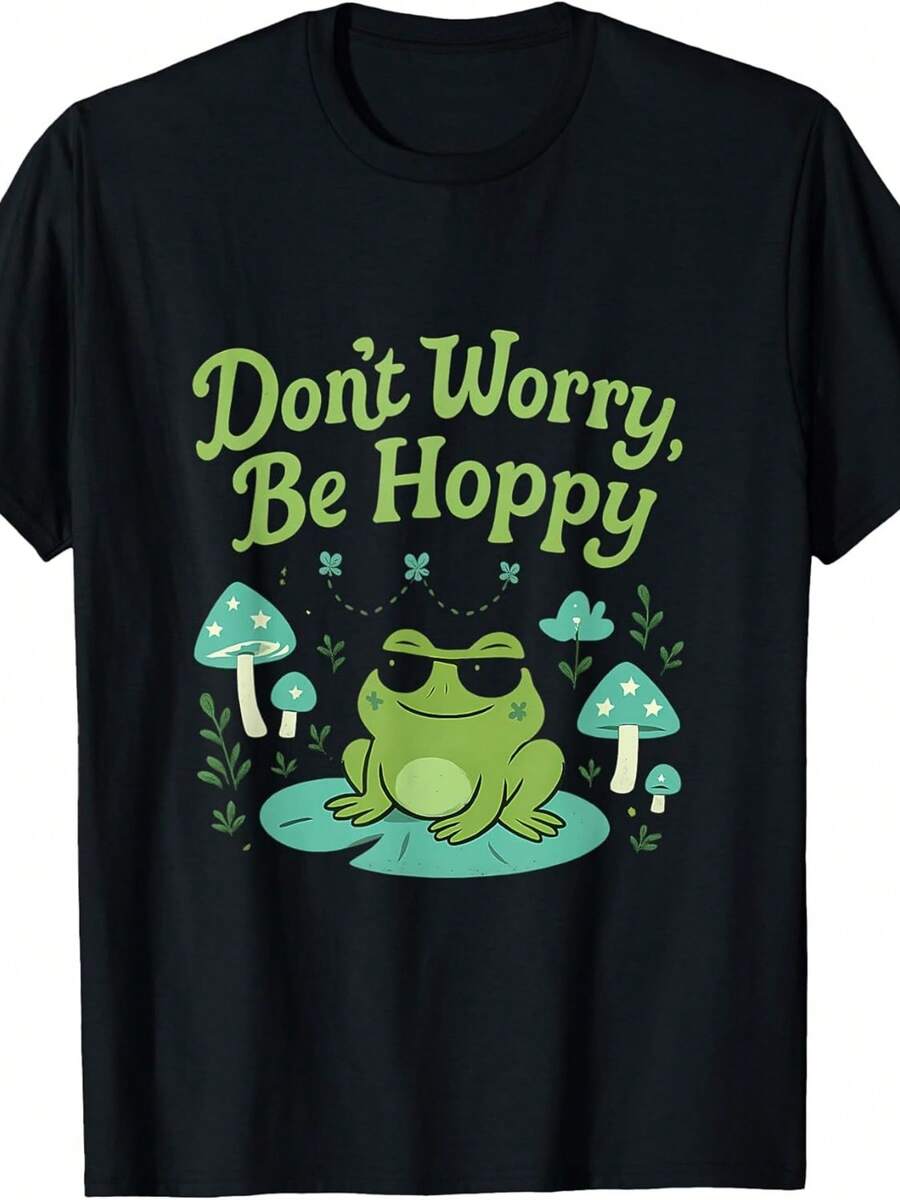 Camiseta unisex, Don't Worry Be Hoppy Cottagecore Frog & Mushrooms T-Shirt|IgualEstiloparaHombresYMujeres,Verano,De manga corta,Impreso,Puro,TripulaciónCuello,RegularAjustePara todas las estacionesVintageEstilo,LigeroEstiramientoTela, ropademujer,blusasparamujer,topsdemujer,playerasdemujer, GráficoimpresoAmigable con la piel, estilo de los 90Retro, Ropa Urbana, De ModacasualCamisetas, GráficasimpresoAmigable con la piel, estilo de los 90Retro, Ropa Urbana, De Modacasualcamisetas - Negro - Ver 1