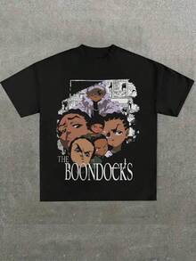 Camisetas de moda nuevasPlus Size Men's Retro Street Style Anime Graphic Tee, 100% Cotton 220g Crew Neck Short Sleeve Casual Printed T‑Shirt for Daily Wear,Camisas para mujer, la opción perfecta para los atuendos del Día de San Valentín,camisetas gráficas divertidas para hombre, camisetas gráficas de estilo coreano,camisas para niñas, camisetas para niños. - Negro - Ver 6