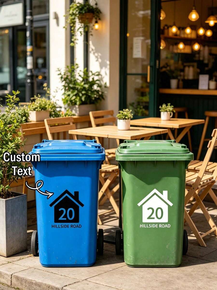 Customizable Trash Can Number And Street Name Stickers, Suitable For Wheeled Trash Cans, House-Shaped Stickers Can Serve As Unique Trash Can Number Labels - Multicolor - View 1