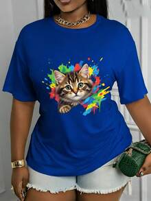 Suave, transpirable y ligera para comodidad durante todo el día. Camiseta de manga corta con cuello redondo y estampado de un lindo diseño de gato.Este elegante y versátil top es adecuado para todas las estaciones; presenta un diseño casual de cuello redondo y está hecho de un tejido suave y elástico.Cuello redondo clásico con un corte relajado que favorece todas las formas del cuerpo y es fácil de combinar con jeans, pantalones cortos y leggings. - Blanco - Ver 8