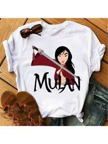 Camiseta Gráfica de  para Mujer - Hermoso Diseño de Princesa y Guerrera con Letras GRANDES de , Top Casual de Manga Corta con Cuello Redondo para Eventos Temáticos y Ropa Casual, Conjuntos Lavables a Máquina de Primavera-Verano, Ropa con Estampado de Dibujos Animados, Material Transpirable, Costuras Duraderas, Camiseta Estampada, Mujer, Fans del Anime. - Negro - Ver 6