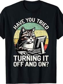 Camiseta de Humor de Soporte T￩cnico "Yo Soy el Ingeniero T￩cnico Gato" para Inform£ticos y T￩cnicos de TI - Negro - Ver 2