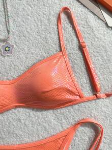 Shiny Elegant Holographic Snake Print Bikini Set For Women, Metallic Swimwear Beach Outfit Vacation Summer - Orange - View 2