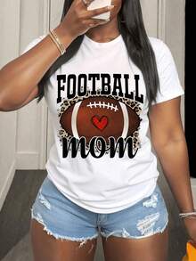 Camiseta Casual de Mujer con Estampado de Balón de Fútbol Americano con Corazón, Manga Corta y Cuello Redondo,Ideal para Mamás Deportivas.Pure-Cotton - Blanco - Ver 7