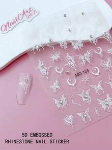 Stiker Kuku Rhinestone Timbul 5D, Kuku, Dekorasi Kuku DIY, Stiker Kuku, Menampilkan Pola Kupu-kupu, Bulan Sabit, dan Bintang Putih Aurora Timbul 5D, Sebagian Bertatahkan Rhinestone, Sempurna Untuk Anak Perempuan Untuk Membuat Seni Kuku. Cocok Untuk Menciptakan Tampilan yang Lembut dan Anggun - MultiWarna - View 1
