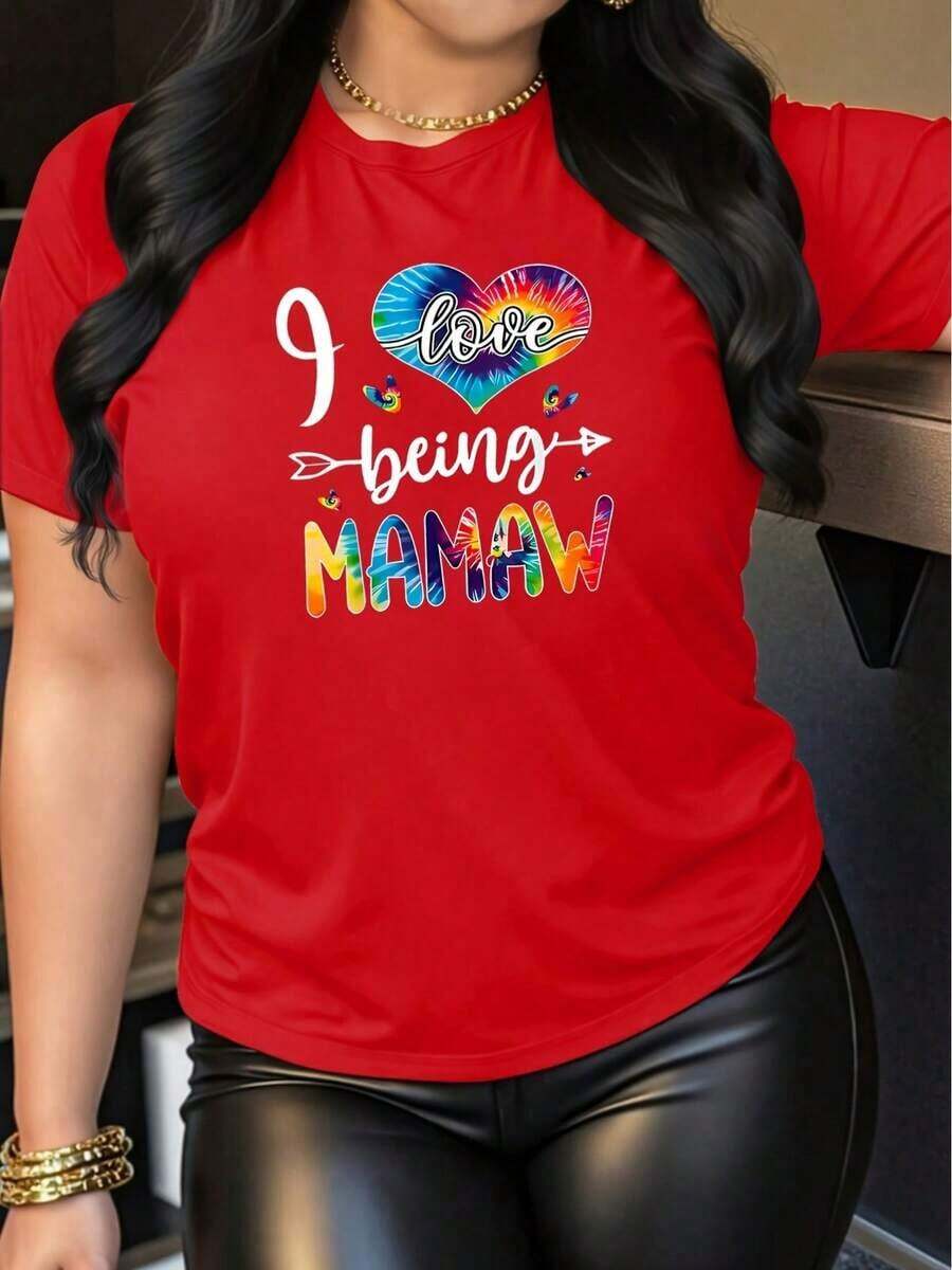 Mujeres Día de la Madre Día Corto Manga Superior Yo Amor Ser Mamaw" Tie-Dye Corazón Imprimir Redondo Cuello Máquina Lavable Cómodo, Suave, Transpirable Adecuado Para Primavera Verano, Y Otoño Suelto Informal Moda Desplazamientos diarios Vacaciones Regalo Diario Simple Versátil Mujeres Superior S-XXL Nuevo Informal Camisetas Para Hombres Y Mujeres Ropa Fresca de Verano para Mujer 2026 - Rojo - Ver 1