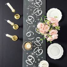 1pc Elegant Gold-Plated Birthday Decoration Table Runner, Suitable For 18th, 20th, 40th, 50th, 60th Birthday, Anniversary, Retirement Party Supplies, Happy Birthday Party Decor - Silver - View 11