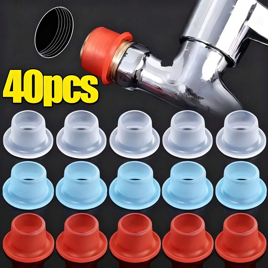 40pcs Silicone Faucet Gasket Sealing Rings - With Adhesive Tape, Prevent Dripping And Leakage, Waterproof And Durable, Waterproof Washers | Durable Faucet Sealing Rings, Bathroom Faucet Sealing Rings - Default - View 1