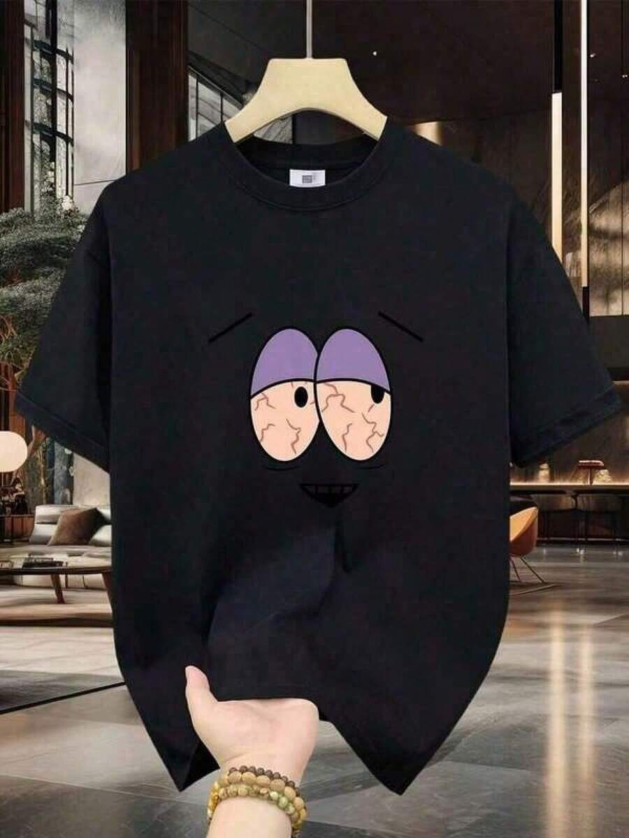 Camiseta de Algodón 100% para Hombre - Manga Corta, Cuello Redondo, Estampado Digital, Cómoda para Todas las Estaciones, Lavable a Máquina, Ideal para Salidas Diarias, Cuello Redondo, Dise?o Circular, Camiseta Casual de Verano Tshirt Muscle Freaks Cartoon estilo Funny SouthPark - Negro - Ver 1