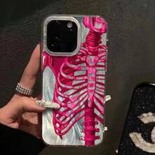 Mobile Phone Case: 1 Case For IPhone 17 16 16e 15 14 13 12 11 Promax Air X Xr Xs 8 7 Plus With Pink Skull Pattern And Feather Thread IMD - White - View 7