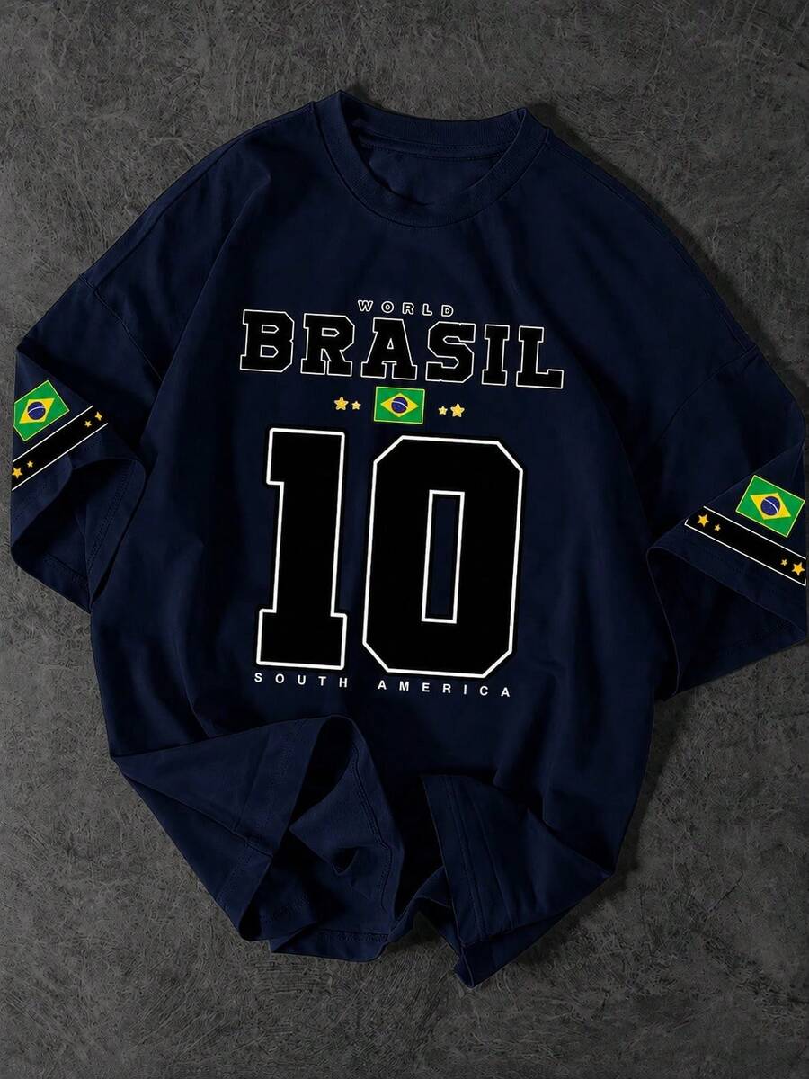 Women's Brazil Cup T-Shirt/Blouse, Brazil 10 Stylish 2026, 100% - Màu xanh hải quân - Xem 1