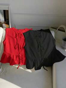 2 piezas Blusas de verano de moda 2026 para mujeres, para vacaciones, primavera, Día de San Valentín, salir, verano, primavera, Día de San Valentín, carnaval, playa, fiesta de cumpleaños, boda, salir.Top sin mangas rojo, top sin mangas rosa, - Negro - Ver 3