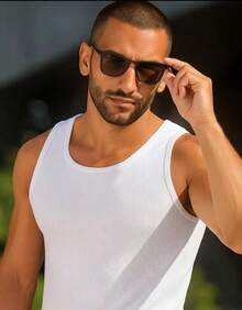 Men's Ribbed Slim Fit Tank Top, American Style, Gym/Fitness - 白色 - 查看 3