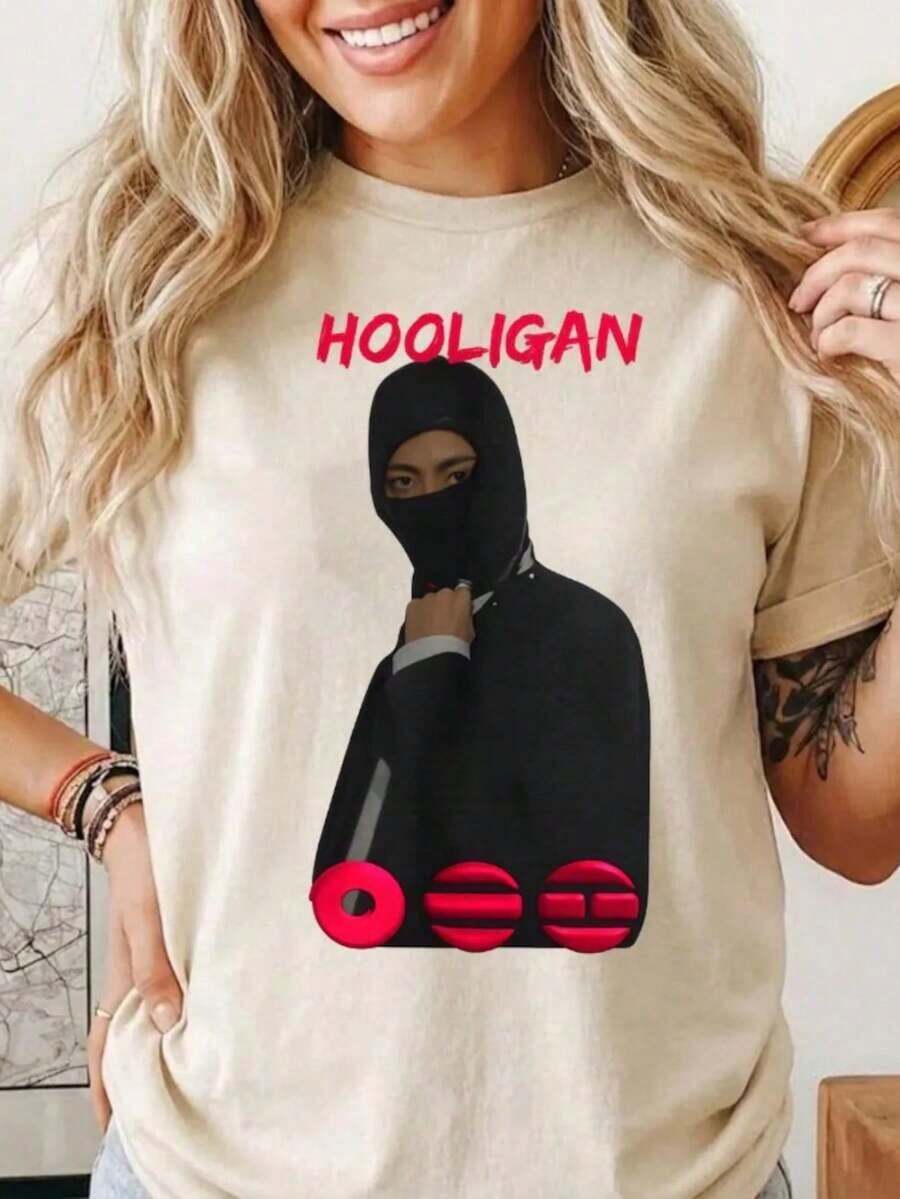 Camiseta de concierto de Arirang, BANGTAN, ARMY Jin, Hooligan, camiseta divertida, camiseta de concierto de Arirang, camiseta Hooligan inspirada en Jin, regalo coreano para fans de . Camiseta informal de moda con estampado creativo para mujer, de manga corta y cuello redondo, para primavera y verano T-Shirt Women Festive Celebration Shirt Party Wear Top Cuello Redondo Algodón 100% Tejido Suave Manga Corta Transpirable y Fresca - Albaricoque - Ver 1