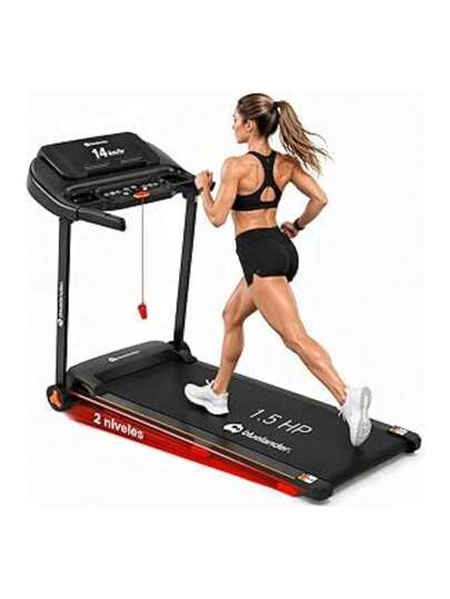 Caminadora Eléctrica, 1.5 HP  (Velocidad 1–14 km/h); Pantalla LED, Altavoz Bluetooth, 12 Programas, (Soporta hasta 90 kg), Inclinación Manual 2 Niveles, Caminadora Plegable para Ideal para Entrenar en Casa. Bluelander