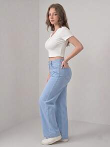 High-Waisted Wide-Leg Jeans, Ultra Comfortable For An Impeccable Everyday Look. - Pale Blue ZR113 - View 5