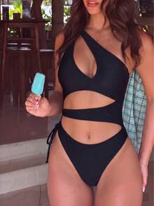 Áo tắm liền thân Monokini gợi cảm dành cho nữ, khoét rỗng, thiết kế một vai, thích hợp cho kỳ nghỉ hè, đi biển, màu đen thanh lịch. - màu đen - Xem 6