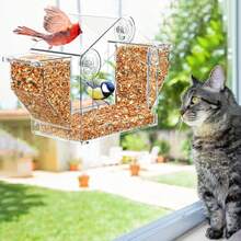 Upgraded Window Bird Feeder With Dual Side Hoppers, High Capacity Outdoor Birdfeeder With Strong Suction Cups & Adhesive Mount, Clear View For Indoor Cats & Elderly, Perfect Nature Gift For Pet & Bird Lovers - 13.39*4.09*8.07in - View 9