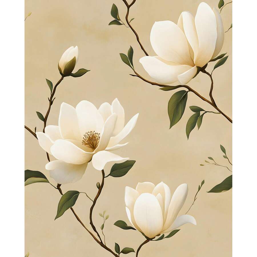 Elegant Minimalist Magnolia Self-Adhesive Wallpaper, Modern Luxury Floral Print Wallpaper, Room Wall And Furniture Decor Wallpaper, Wall And Cabinet Furniture Renovation, Easy To Apply And Remove, Handmade Film - Magnolia - View 1