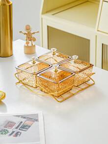 1 pieza Caja de almacenamiento de aperitivos con múltiples compartimentos y tapas transparentes, organizador de plástico ámbar PS para dulces, frutos secos con estante dorado para la cocina, mesa de comedor y barra de café - ámbar - Ver 8