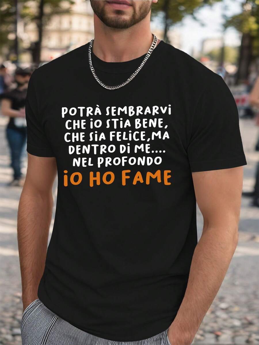 Camiseta holgada italiana arrugada y divertida para hombre - Negro - Ver 1
