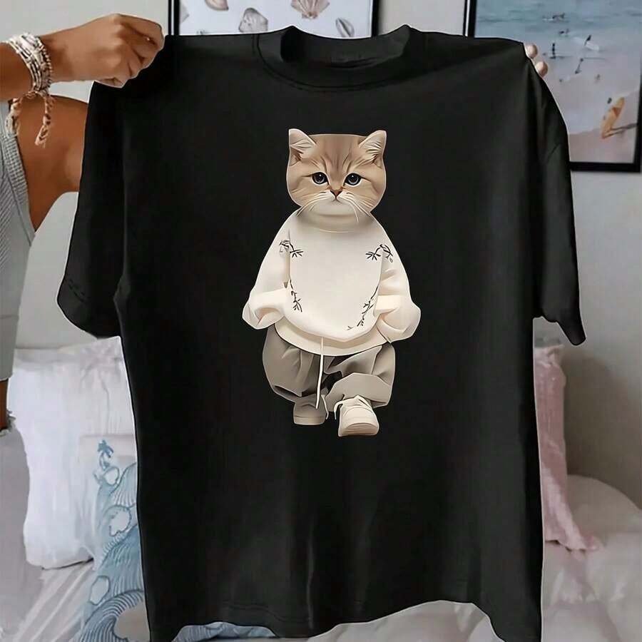 An Elegant Women's T-Shirt For Spring And Summer With A Striking White NELLY Print On The Top And A Grid Of "B Women's T-Shirts". - 黑色 13 - 查看 1