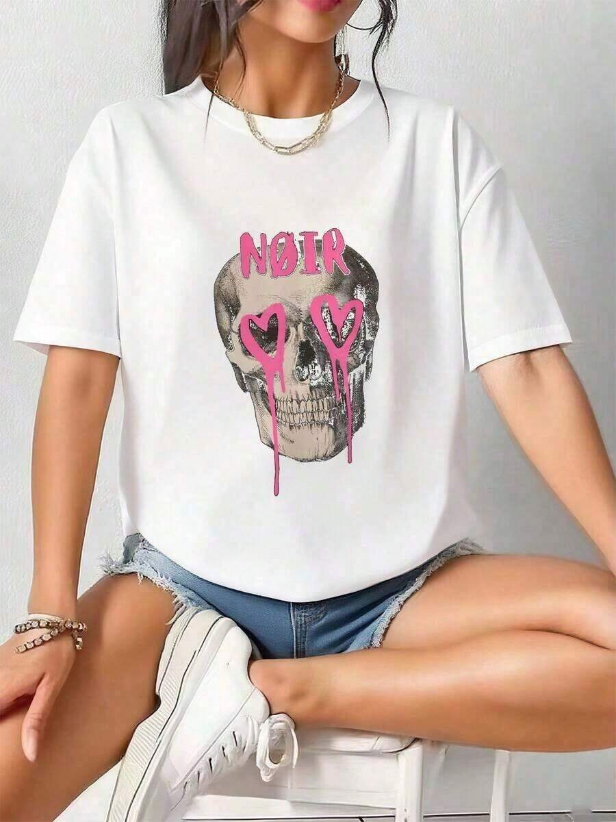 1 Piece T-Shirt Skull-Love-Eyes-–-Grunge-Streetwear--Edgy-Tee 180g - 白色的 - 查看 1