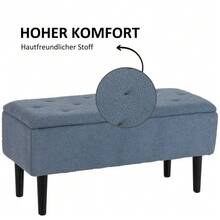 Storage Bench, Bed Bench, Upholstered Bench With Hinged Lid, Chest Bench, For Living Room, Bedroom, Blue, 95 X 38 X 45 Cm - 藍色 - 查看 6
