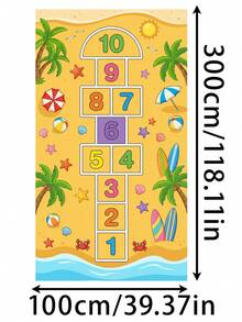 1pc Tropical Beach Digital Hopscotch Game Mat, Hawaiian Style Polyester Rectangular Carpet, Suitable For Hawaiian Vacation, Family Gathering, Spring/Summer Picnic, Adult Group Games, Ocean Theme Party And Cruise Theme Event - Multicolor - View 15