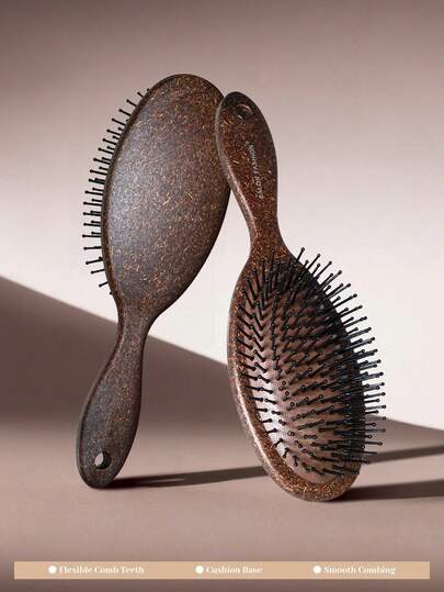 1pc Coffee Ground & Coconut Fiber Material Air Cushion Massage Comb, Anti-Static Brush For Curly, Straight, Wavy Hair, Moisturizing Hair Care Brush, Curling Comb, Straightening Comb, Women Hair Brush, Hairstyling, Travel, Hair Care Products, Hairstyling Tools, Hair Accessories, Hairstylist, Hair Salon, Hairstyling Equipment