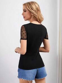 Camiseta unicolor de malla en contraste - Negro - Ver 2