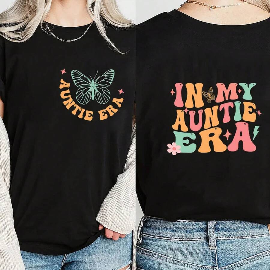 Camiseta 'En la Era de Mi Tía', Camiseta de Tía, Camisetas de Verano de Manga Corta para Mujer, Regalo para Tías, Camiseta Genial de Tía, Ropa, Idea de Regalo para Tías - Negro - Ver 1