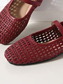 女款夏季新款時尚平底鞋，鏤空扣環設計，穿著舒適，適合旅行、度假、母親節，芭蕾舞鞋 - 復古紅色 - 查看 7