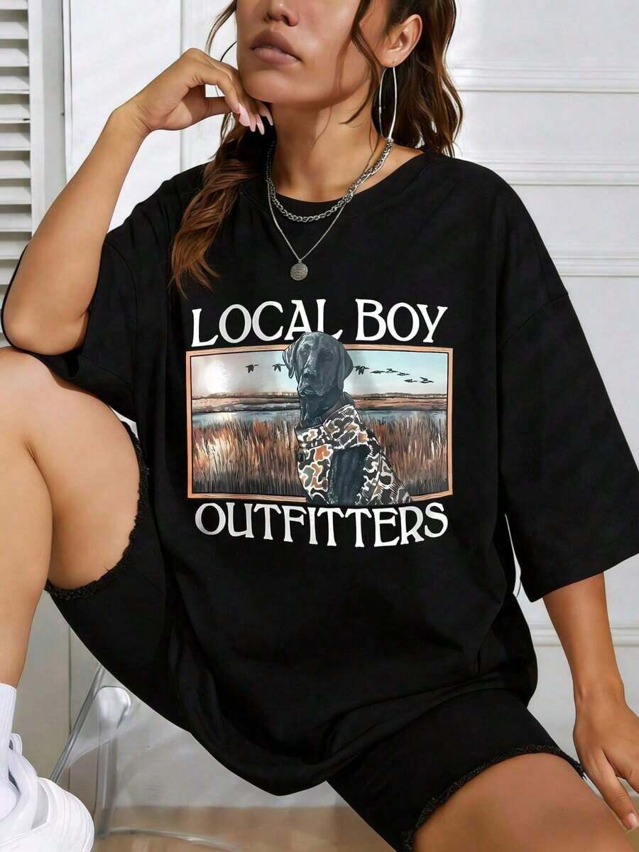 Moda 2026 Para Mujer, Camiseta de Algodón Casual de Calidad, Camiseta Gráfica de Algodón Oversize para Mujer, Camiseta Casual de Verano de Manga Corta Estampada de Local Boy Outfitters para Mujer, Regalo para Ella, Camiseta Casual de Manga Corta Estampada de Cuello Redondo para Uso Diario, Son Excelentes Regalos para Amigos y Familiares, Camisetas 100% Algodón, Diseño Juvenil y Moderno, Camiseta Básica Unisex - Negro - Ver 1