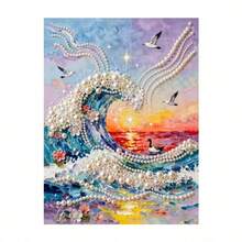 17x22厘米日落蓝钻画套装 - 手工仿珍珠波浪风景珍珠画，DIY艺术品，家居装饰礼品 - A - 查看 7